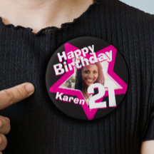 21. Geburtstag Foto Spaß heiß rosa Taste/Abzeichen