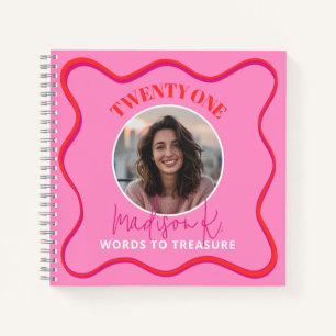 21. Geburtstag Gästebuch Colorful Wavy Red Pink Notizbuch