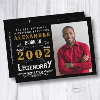 21. Geburtstag Geboren 2002 Black Gold Retro Foto Einladung