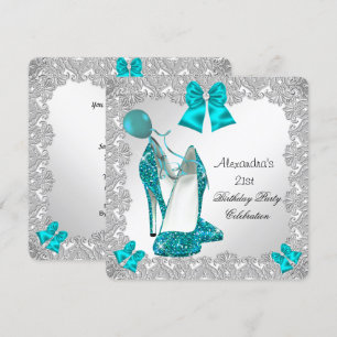 21. Geburtstag Glitter Türkis Blau Hochhackig Silb Einladung