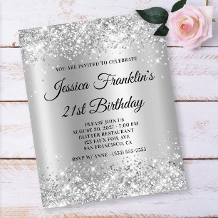 21. Geburtstag Glitterndes Silbernes Schimmer Ombr Flyer