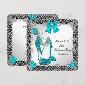 21. Geburtstag Glitzer Aquamarin Blue High Heel Si Einladung