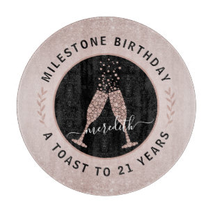 21. Geburtstag Glitzer Champagne Toast Personalisi Schneidebrett