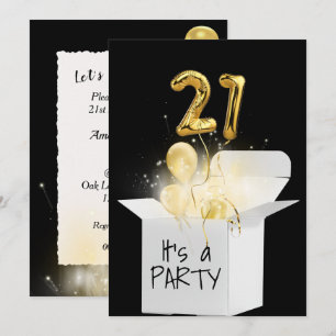 21. Geburtstag Gold Ballons in der White Box Einladung