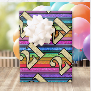 21. Geburtstag Gold Zahlen Glitzer Regenbogen Stre Geschenkpapier Set