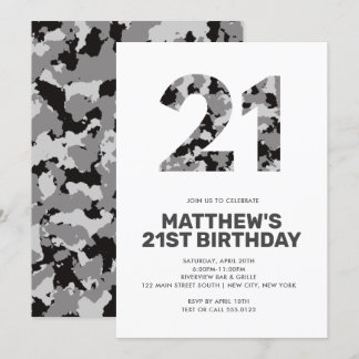 21. Geburtstag, Graue Camouflage Personalisiert Einladung