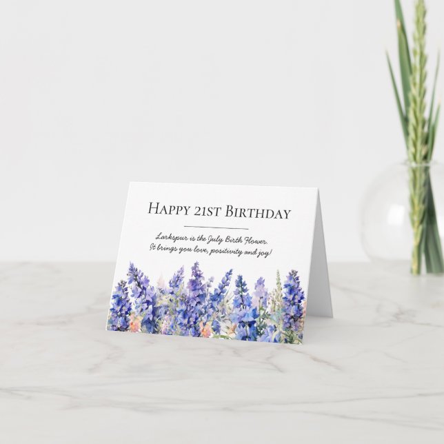 21. Geburtstag Juli Geburtstag Blume Larkspur Karte (Vorderseite)