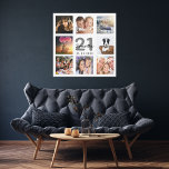 21. Geburtstag kundenspezifische Foto Collage Whit Künstlicher Leinwanddruck<br><div class="desc">Ein einzigartiges 21. Geburtstagsgeschenk oder Sake, das ihr Leben mit einer Collage von 8 deiner Fotos feiert. Fügen Sie Bilder von ihrer Familie, Freunden, Haustieren, Hobbys oder Traumreise Ziel. Personalisieren und fügen Sie einen Namen, Alter 21 und ein Datum. Graue und schwarze Buchstaben. Ein schick weißer Hintergrund. Diese Leinwand ist...</div>