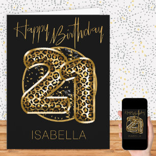 21. Geburtstag Leopardenprint Goldfolien-Ballons Karte