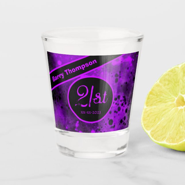 21. Geburtstag Lila Paint Spritzer Shot glass Schnapsglas (Vorderseite)