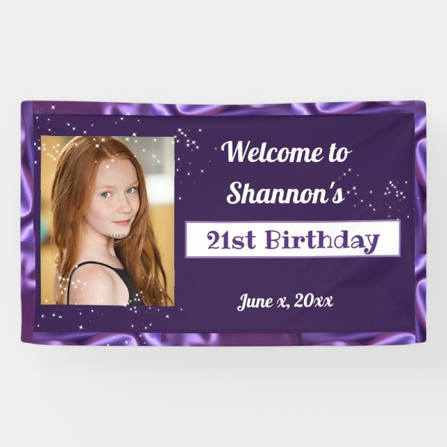 21. Geburtstag Lila Satin Custom Banner (Horizontal)