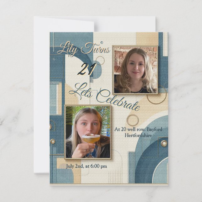 21. Geburtstag Mandelblüte blau-creme Ankündigung (Vorderseite)