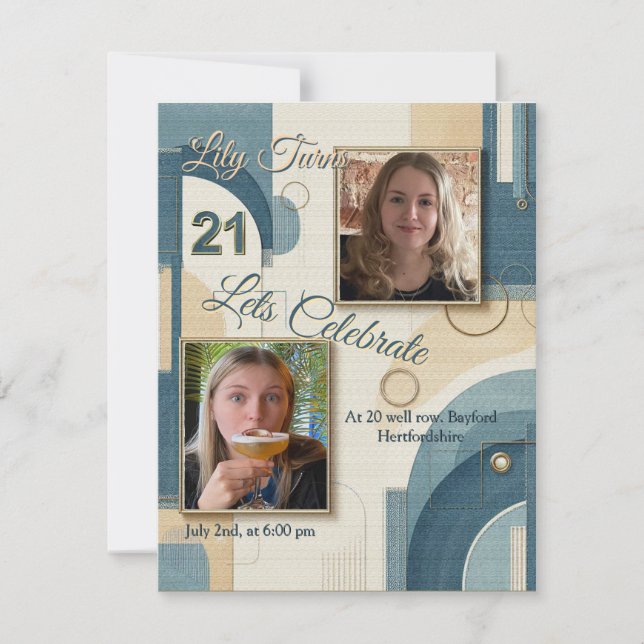 21. Geburtstag Mandelblüte blau-creme Ankündigung (Vorderseite)