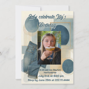 21. Geburtstag Mandelblüte blau-creme Einladung