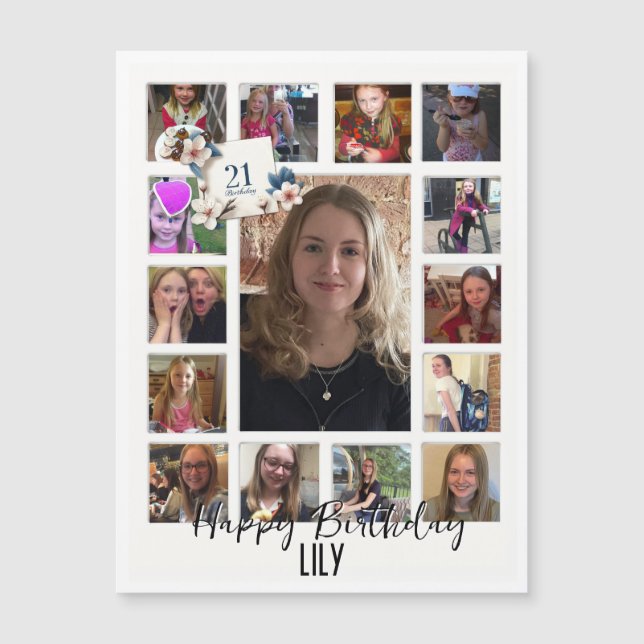 21. Geburtstag Mandelblüte blau-creme Magnetkarte (Vorderseite)