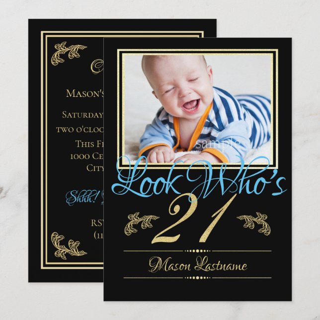 21. Geburtstag mit Foto Einladung (Vorne/Hinten)