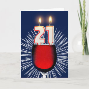 21. Geburtstag mit Wein und Kerzen Karte