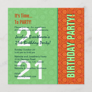 21. Geburtstag Modern Bright Green und Orange W821 Einladung