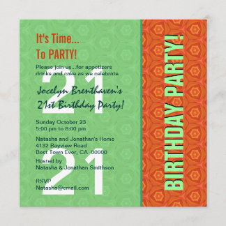 21. Geburtstag Modern Bright Green und Orange W821 Einladung