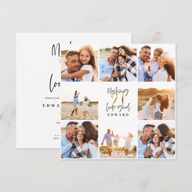 21. Geburtstag moderne Schwarz-Gold-Foto-Collage (Vorne/Hinten)