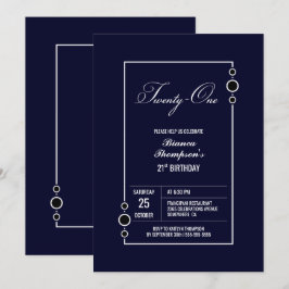 21. Geburtstag Navy Blue mit White Frame Party Einladung