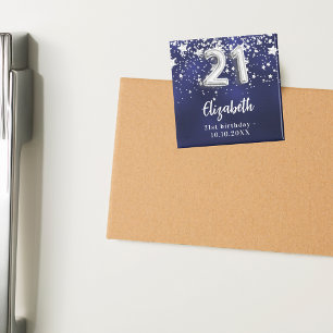 21. Geburtstag navyblau silberne Sterne Magnet
