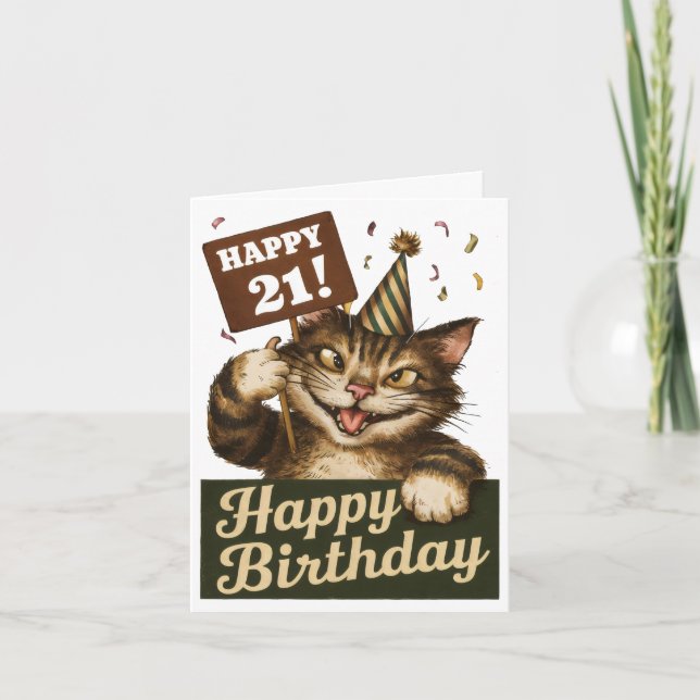 21. Geburtstag niedliche lustige Katze Vintag Karte (Vorderseite)