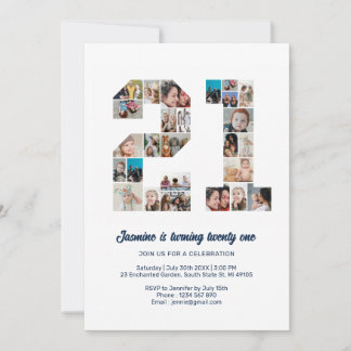 21. Geburtstag Nr. 21 Custom Foto Collage Einladung