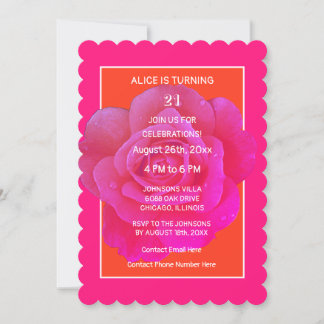 21. Geburtstag Orange Pink Rose Floral Moderne Gir Einladung