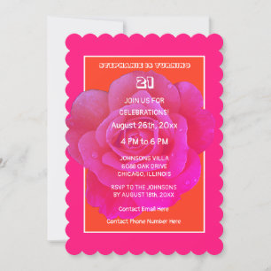21. Geburtstag Orange Pink Rose Floral Modernes Co Einladung
