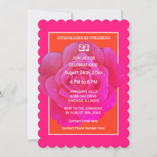 21. Geburtstag Orange Pink Rose Floral Modernes Co Einladung
