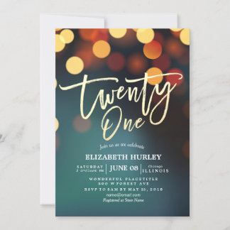 21. Geburtstag Party Aquamarin Gold Bokeh String L Einladung