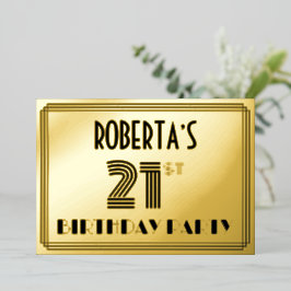 21. Geburtstag Party — Art Deco Stil "21" & Name Folieneinladung