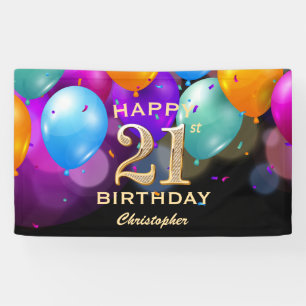 21. Geburtstag Party Black and Gold Balloons Banner
