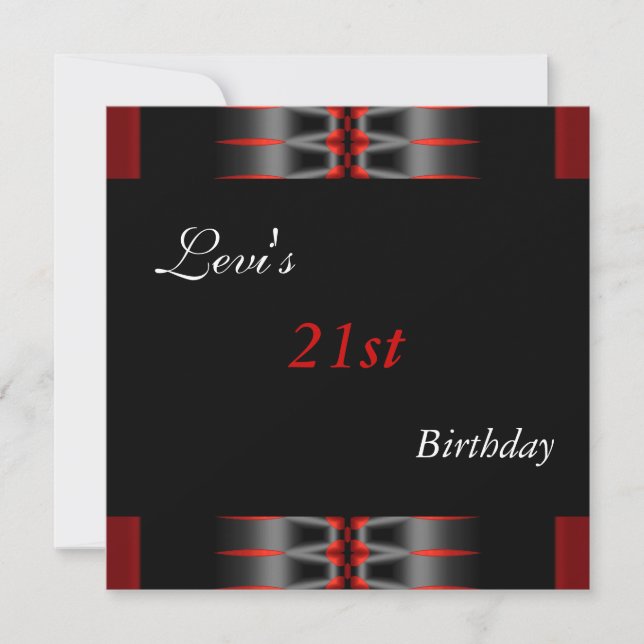 21. Geburtstag Party Black Red Invite Mens Einladung (Vorderseite)