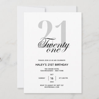 21. Geburtstag Party Chic Minimal Einladung