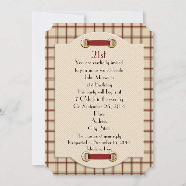 21. Geburtstag Party Einladung für den Mann (Vorderseite)