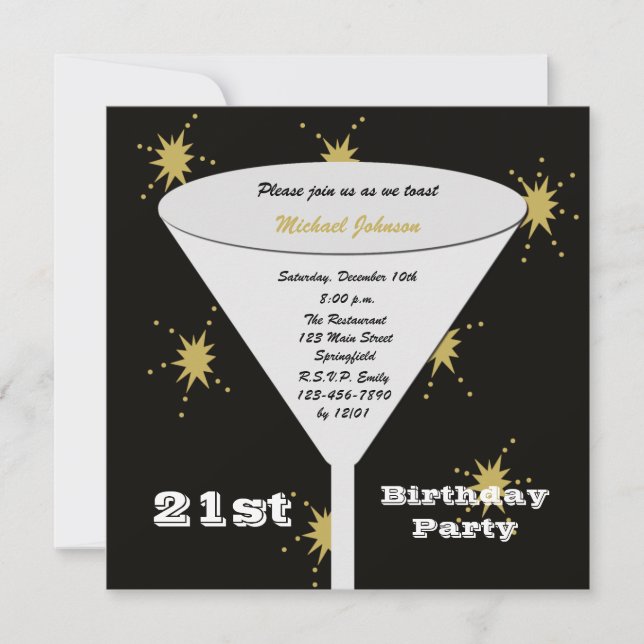 21. Geburtstag Party Einladung Gold 21. Toast (Vorderseite)