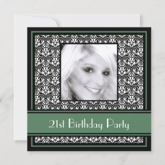 21. Geburtstag Party Einladungen Damask Green