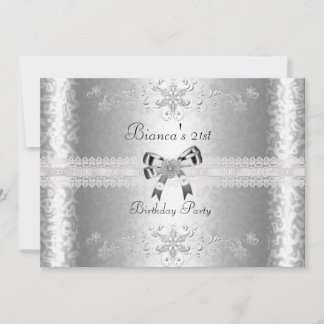 21. Geburtstag Party Elegant Silver White Floral Einladung