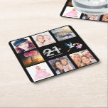 21. Geburtstag Party Foto Collage schwarz Rechteckiger Pappuntersetzer<br><div class="desc">Ein Party Untersetzer für ein mädchenhaft 21. Geburtstag Party,  feiert ihr Leben mit einer Collage von 8 Ihrer Fotos. Vorlagen für einen Namen,  21 Jahre und ein Datum. Geburtsdatum oder Geburtsdatum des Party. Weiße und graue Buchstaben. Elegante schwarze Hintergrundfarbe.</div>