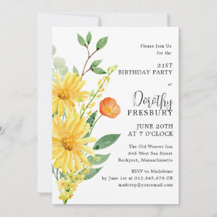 21. Geburtstag Party Frühlingsgelbe Blüte Einladung