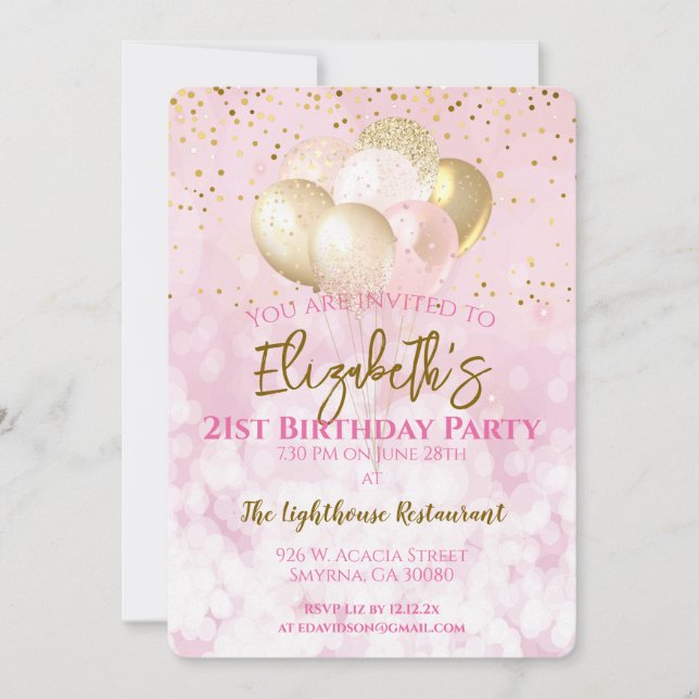 21. Geburtstag Party Glamour Pink Einladung (Vorderseite)