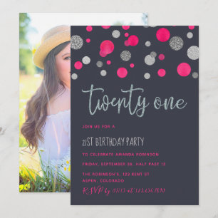 21. Geburtstag Party Glitzer Konfetti Einladung