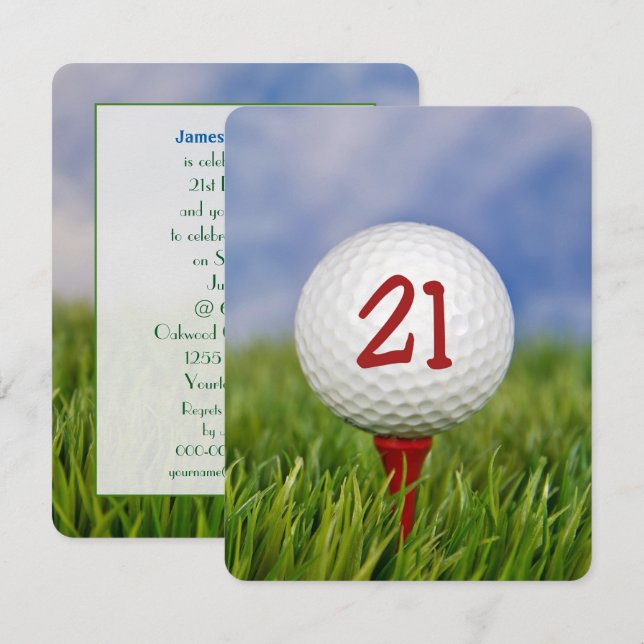 21. Geburtstag Party Golf Thema Einladung (Vorne/Hinten)