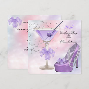 21. Geburtstag Party Lilac Martini Lila Pink Einladung