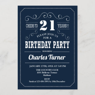 21. Geburtstag Party - Marine White Einladung