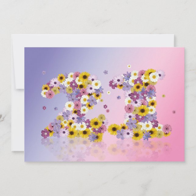 21. Geburtstag Party, mit Blumenbriefen Einladung (Vorderseite)
