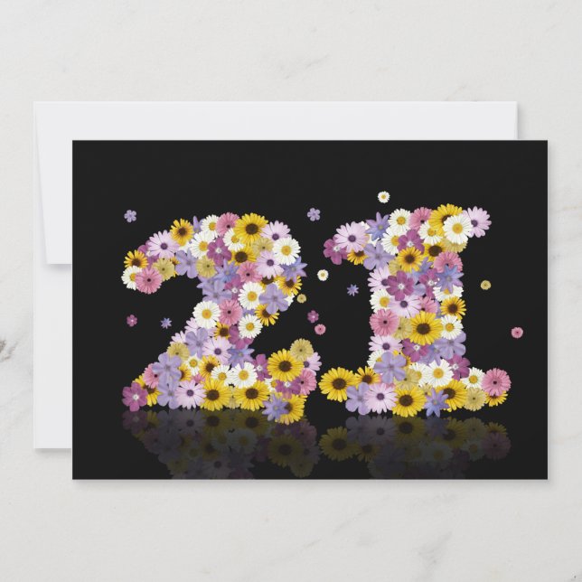 21. Geburtstag Party, mit Blumenbriefen Einladung (Vorderseite)