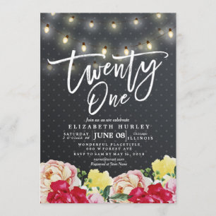 21. Geburtstag Party Moderne Blume String Lights Einladung